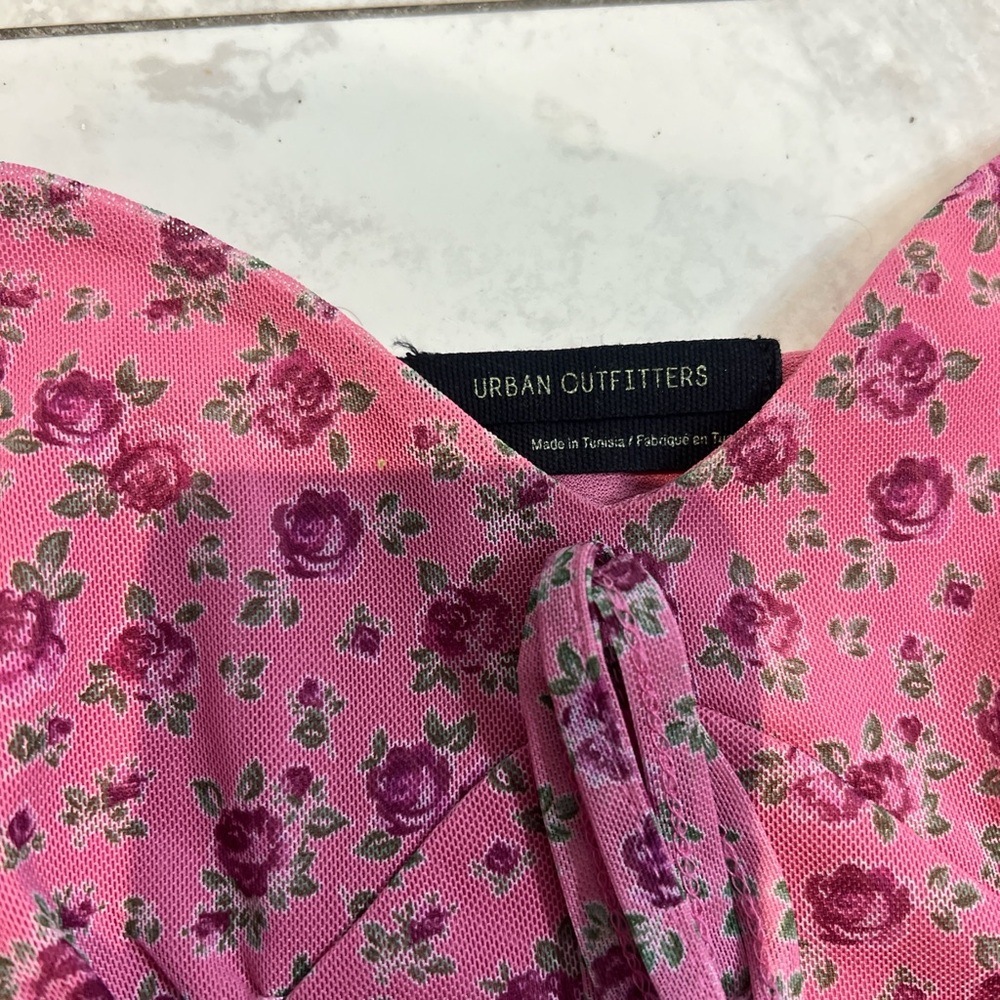 UO Fairycore Mesh Floral Baby Doll Summer Mini Dress | Size Small - Picture 3 of 4